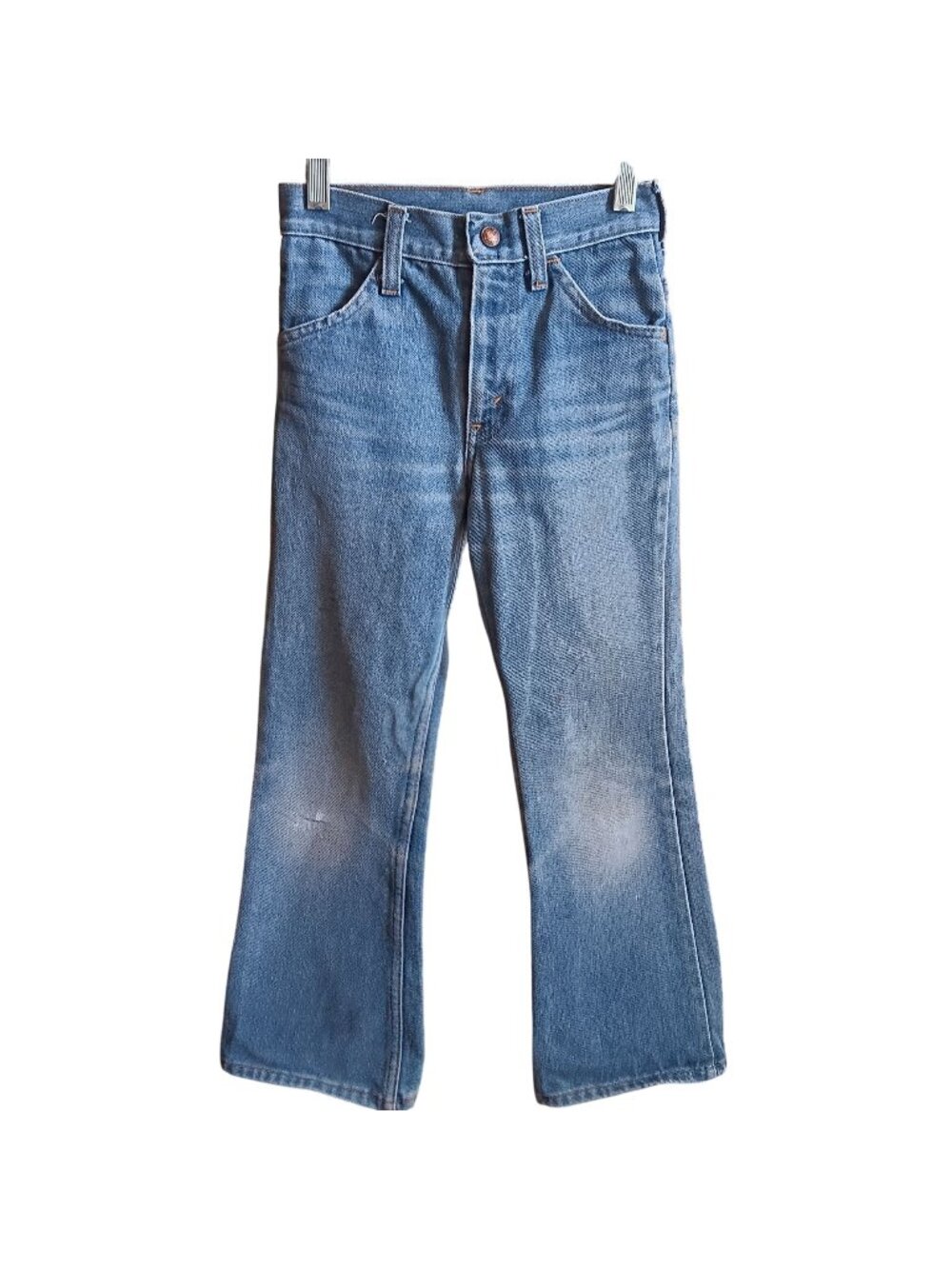 Boys 9 Slim 22x24 Vintage 70's Flare Plain Pockets Flared Denim Jeans Distressed